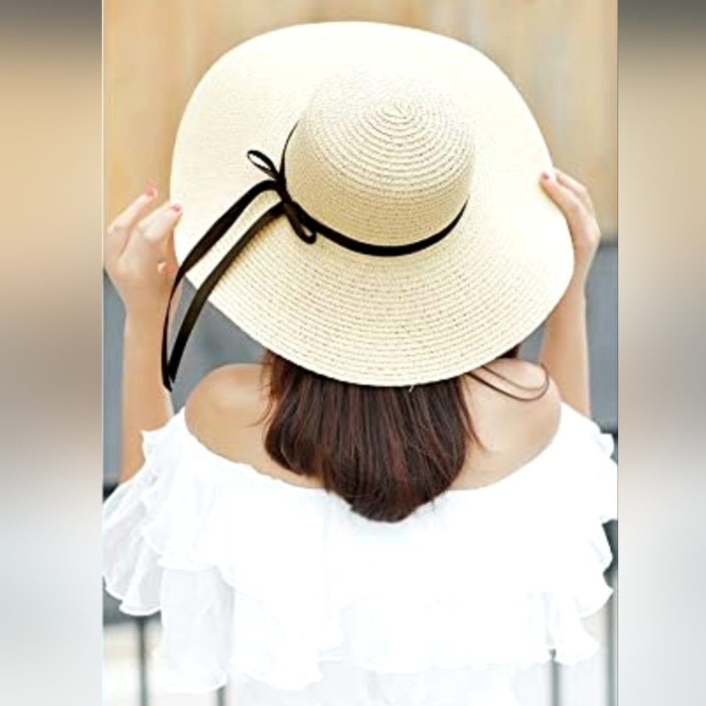 Wide Brim Floppy Straw Hat with Classic Belt - Picture 2 of 10